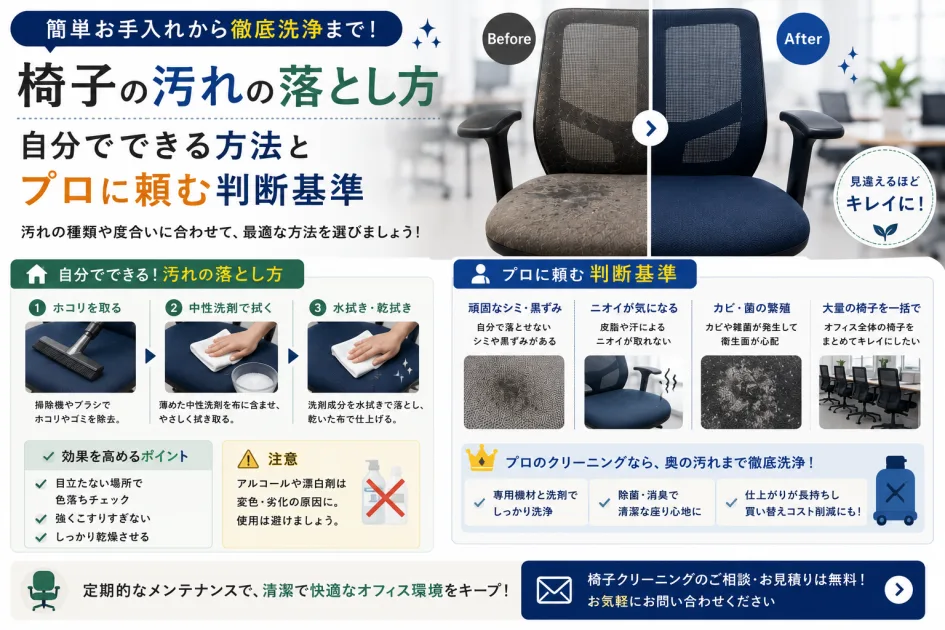椅子の汚れの落とし方｜自分でできる方法とプロに頼む判断基準