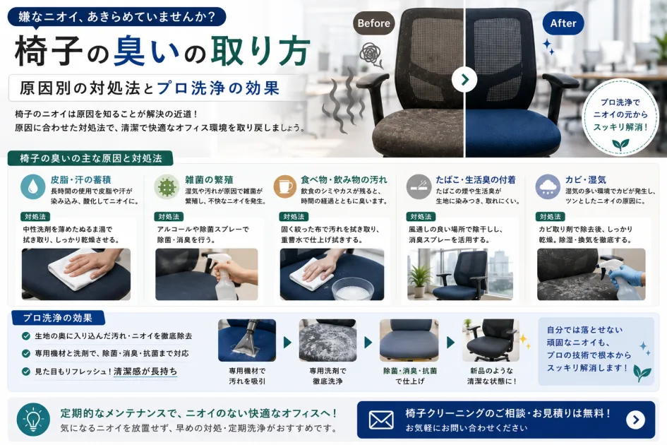 椅子の臭いの取り方｜原因別の対処法とプロ洗浄の効果