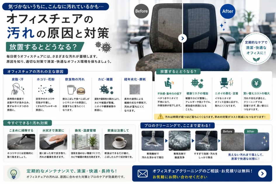 オフィスチェアの汚れの原因と対策｜放置するとどうなる？