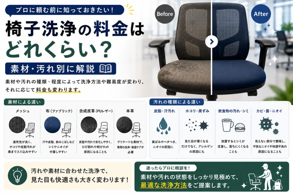 椅子洗浄の料金はどれくらい？素材・汚れ別に解説