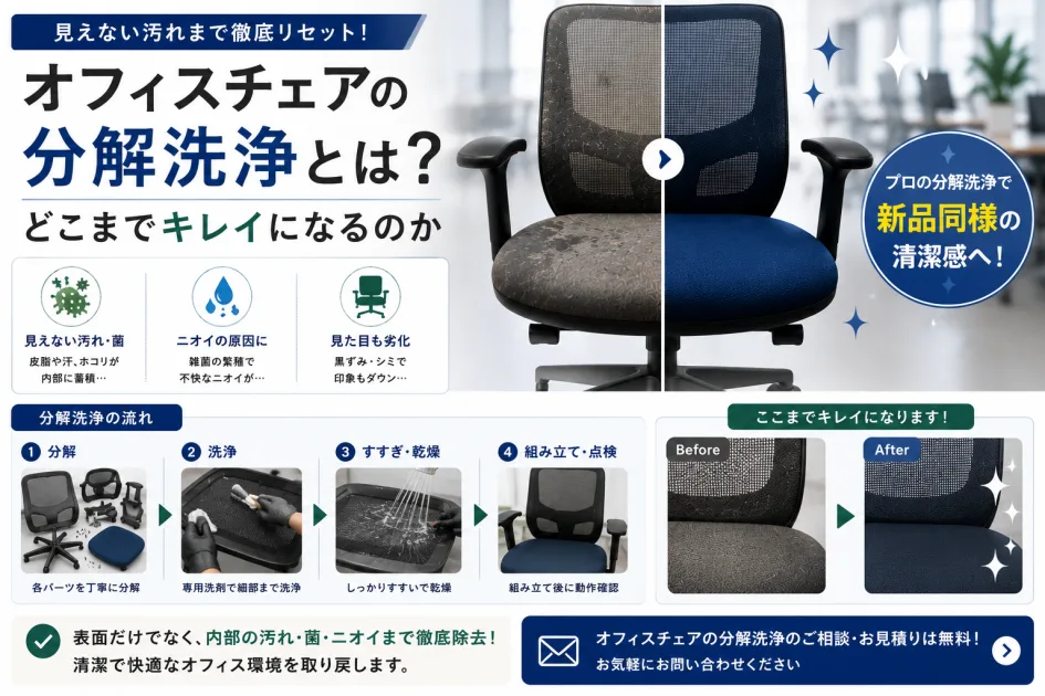 オフィスチェアの分解洗浄とは？どこまでキレイになるのか
